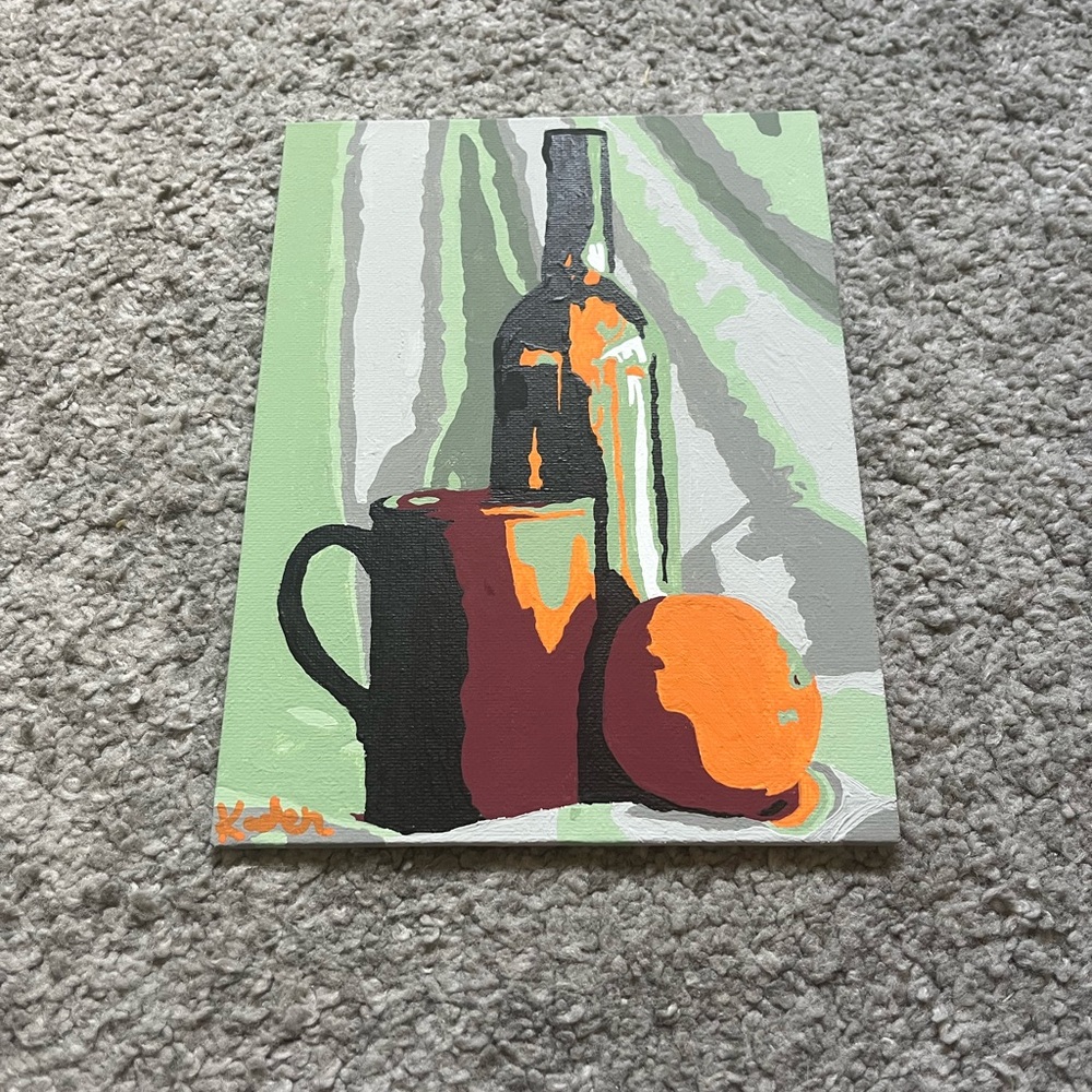 Handmade Still Life Canvas Art with Orange, red, and black acrylic accents